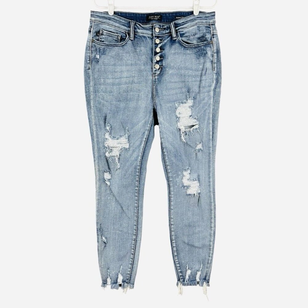 Judy Blue Light Wash Distressed Ankle Jeans